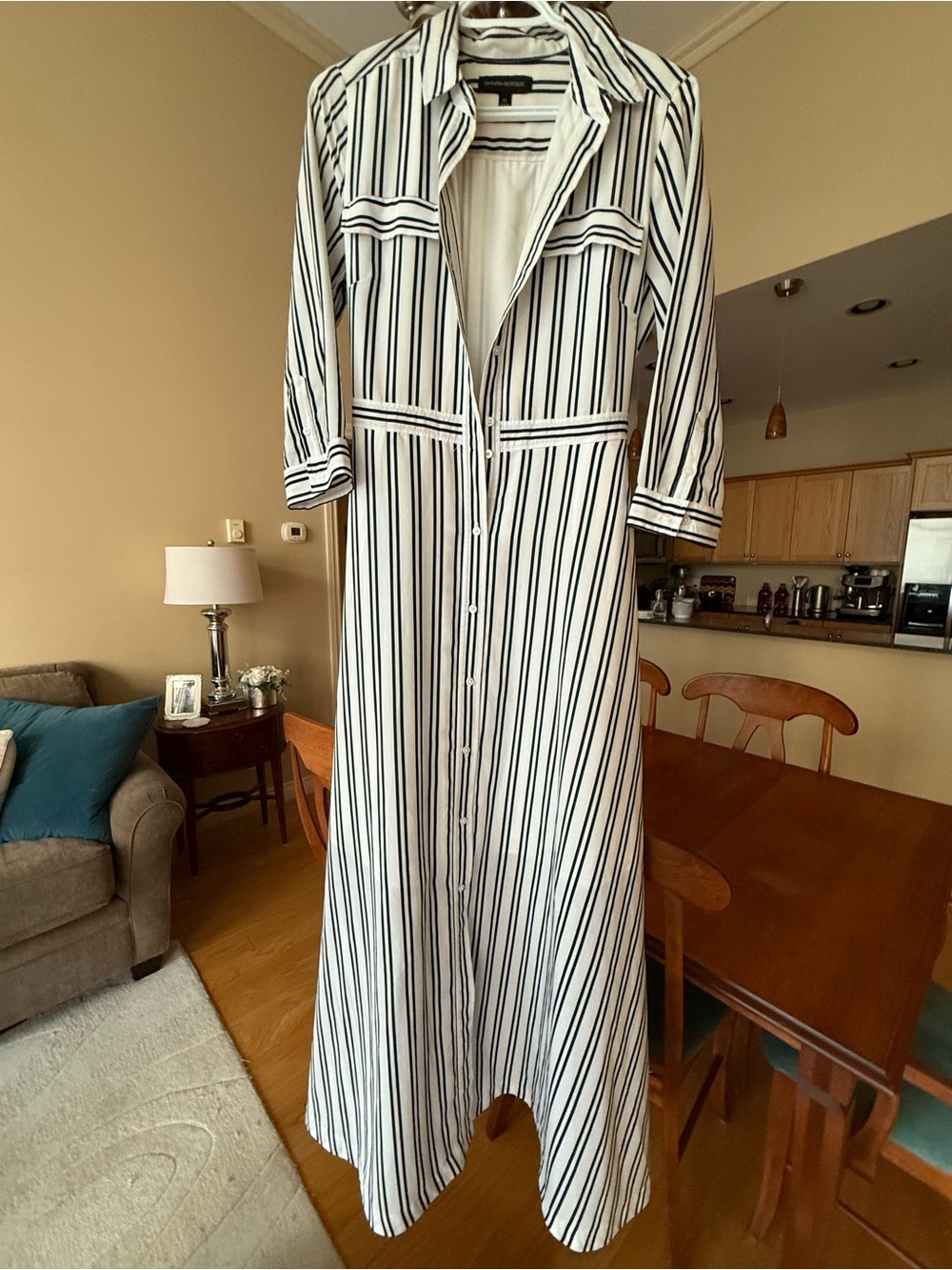 Banana Republic Striped Collared Shirt Dress - Black & White